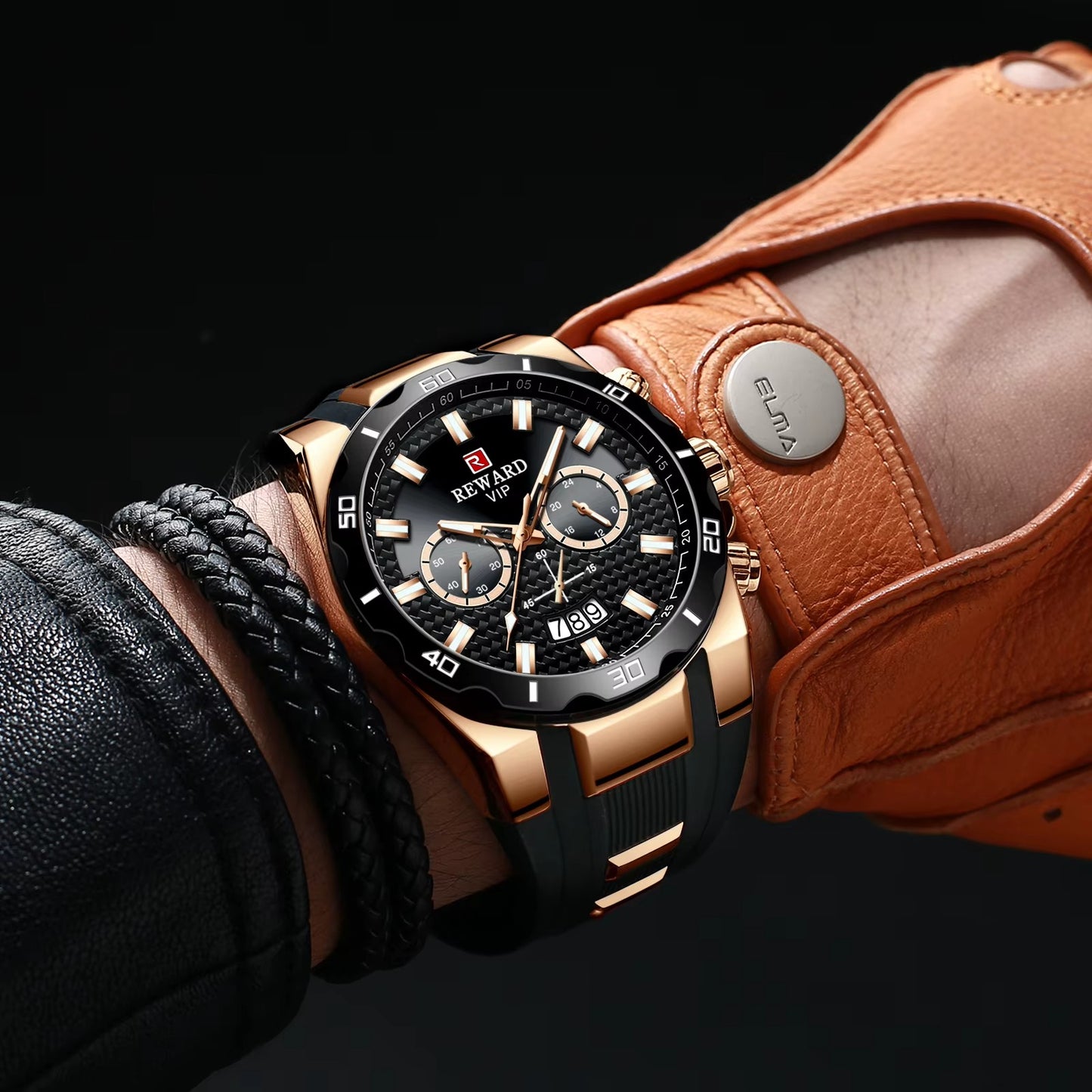 Reward Top Luxury Mens Watches Fashion Silicone Sport Quartz Watch Men Chronograph Waterproof Wrist Watch