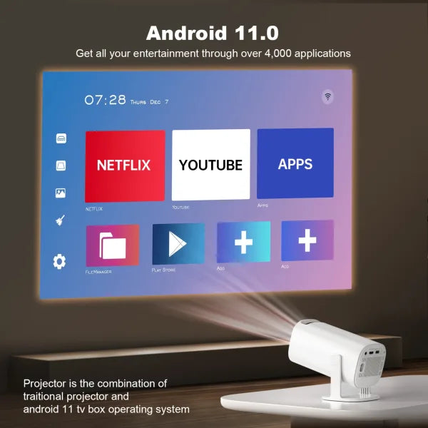 Mini Smart Android Portable Projector - 4K home theater Projector