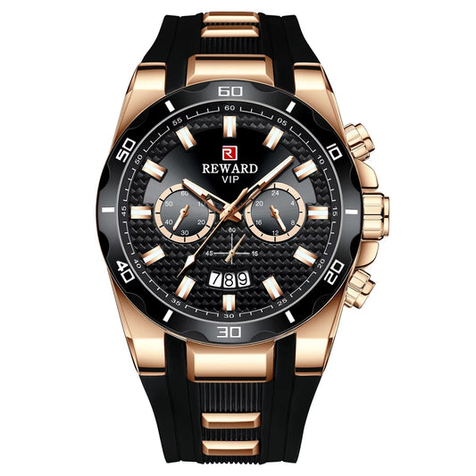 Reward Top Luxury Mens Watches Fashion Silicone Sport Quartz Watch Men Chronograph Waterproof Wrist Watch