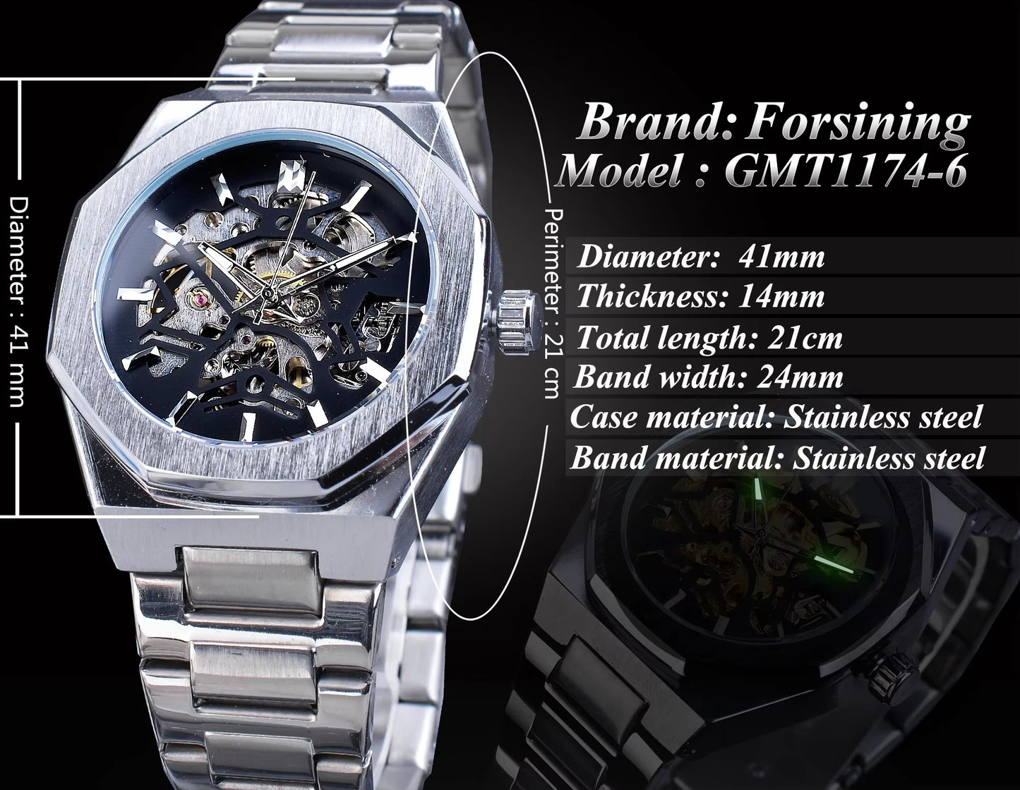 Forsining Men's Luxury Mechanical Watch – Automatic Skeleton Design, Luminous Hands, Business & Military Style