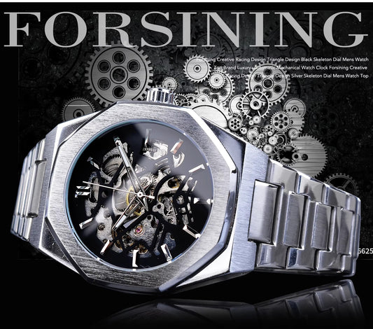 Forsining Men's Luxury Mechanical Watch – Automatic Skeleton Design, Luminous Hands, Business & Military Style